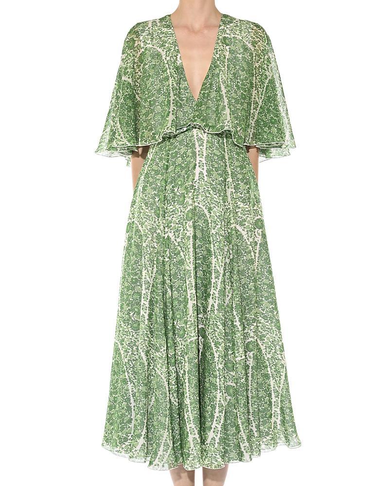 Womens Floral Silk Flutter-Sleeve Midi-Dress Product Image