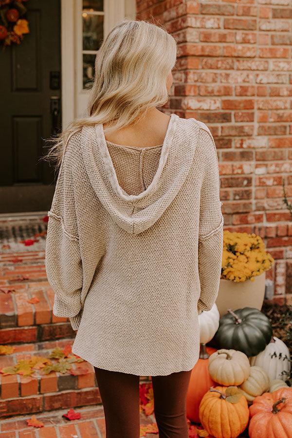 Bonfire Cozy Knit Hoodie in Warm Taupe Product Image