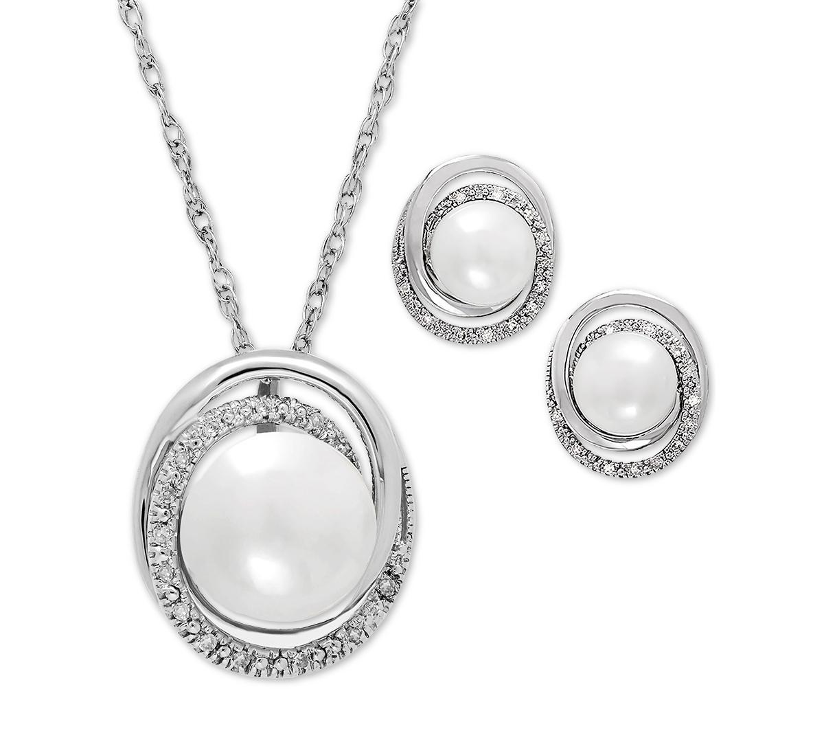 Sterling Silver Freshwater Cultured Pearl Pendant & Stud Earring Set, Womens White Product Image