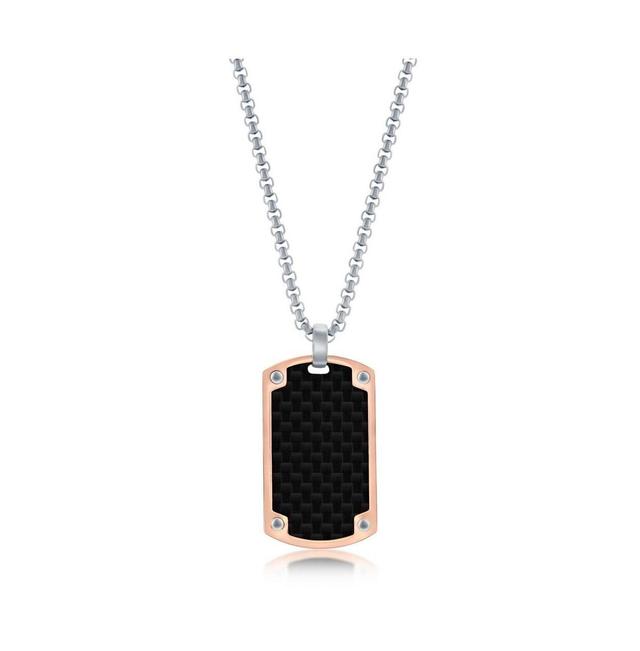 Mens Stainless Steel Rose Gold Black Carbon Fiber Necklace Product Image