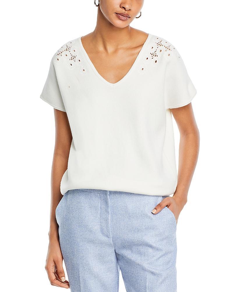 T Tahari Floral Eyelet Extended Sleeve Top Product Image