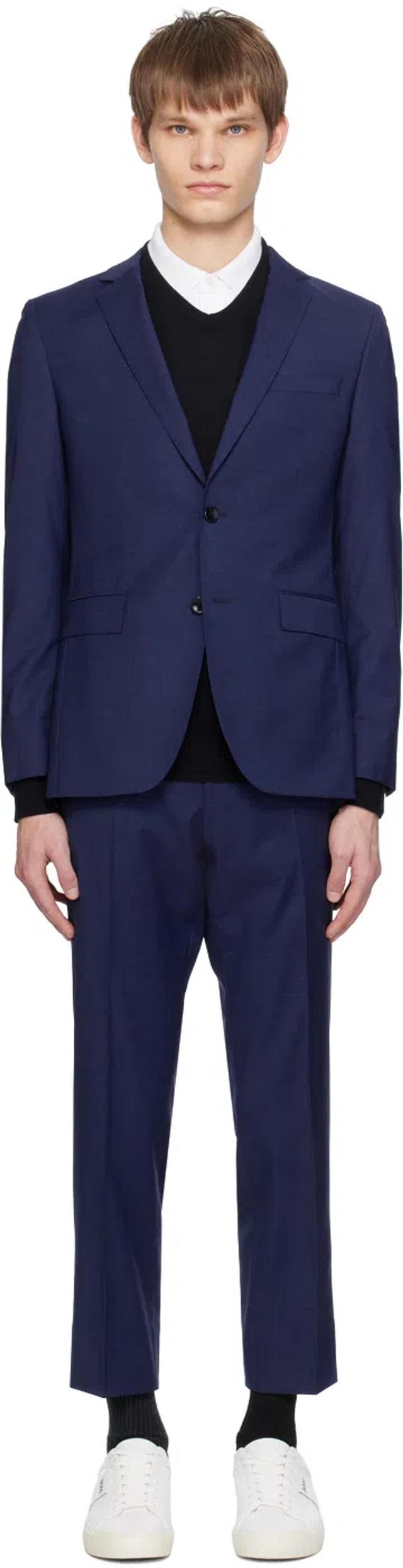 Navy Notched Lapel Suit In Dark Blue Product Image