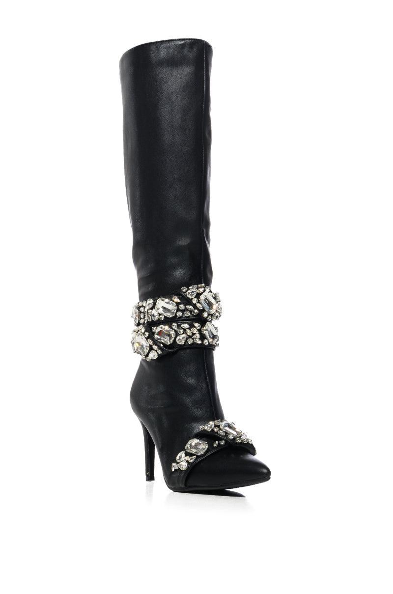 AZALEA WANG ALONZA BLACK DIAMOND EMBELLISHED BOOT Product Image