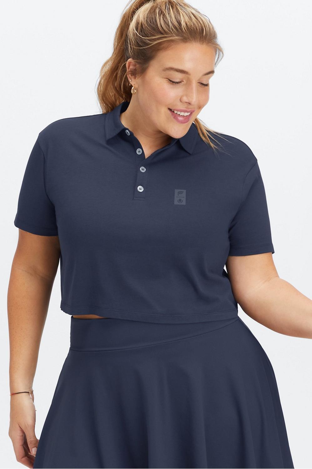 Fabletics Universal Tennis Boxy Short-Sleeve Polo Womens blue plus Size 2X Product Image