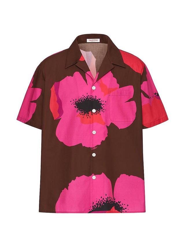 Mens Cotton Poplin Bowling Shirt With Flower Portrait Print Product Image