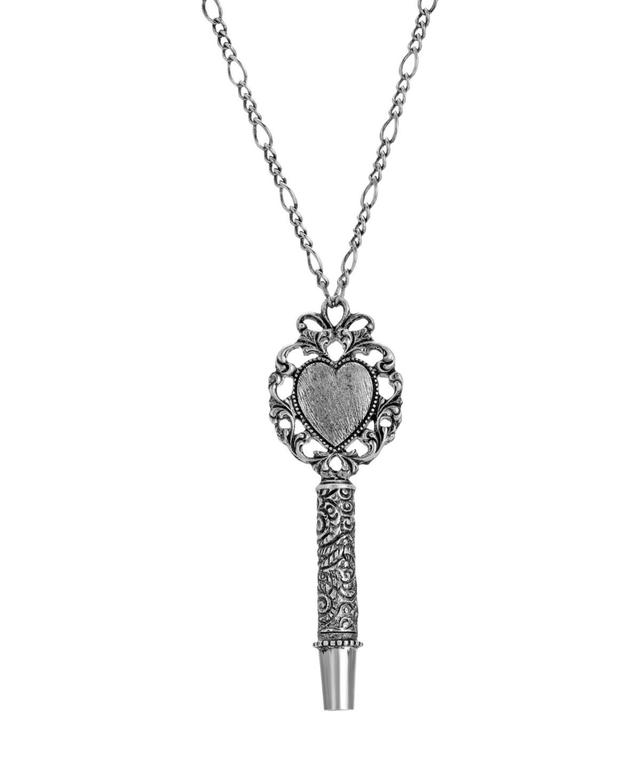 1928 Antiqued Silver Tone Heart Whistle Necklace, Womens Product Image