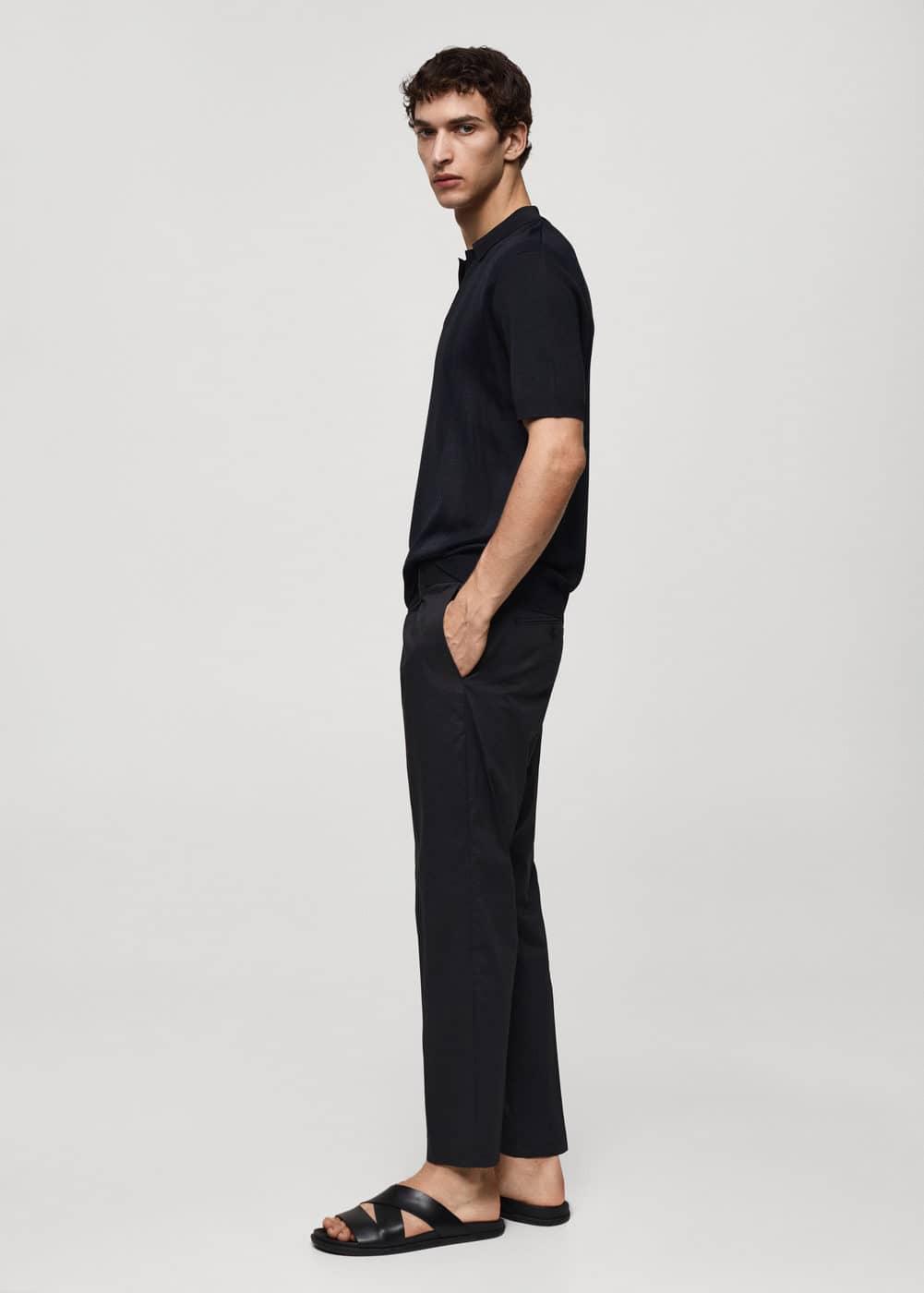 Mango Mens Ribbed Knit Polo Shirt Product Image