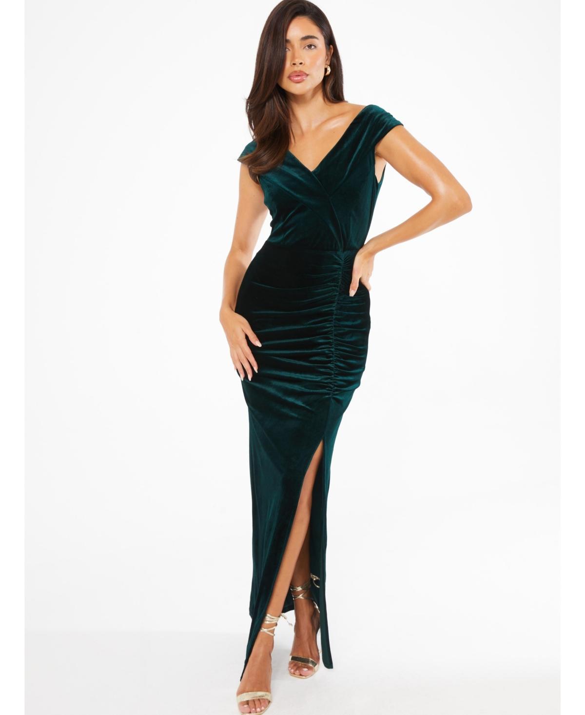 Quiz Womens Velvet Bardot Ruched Maxi Dress Product Image