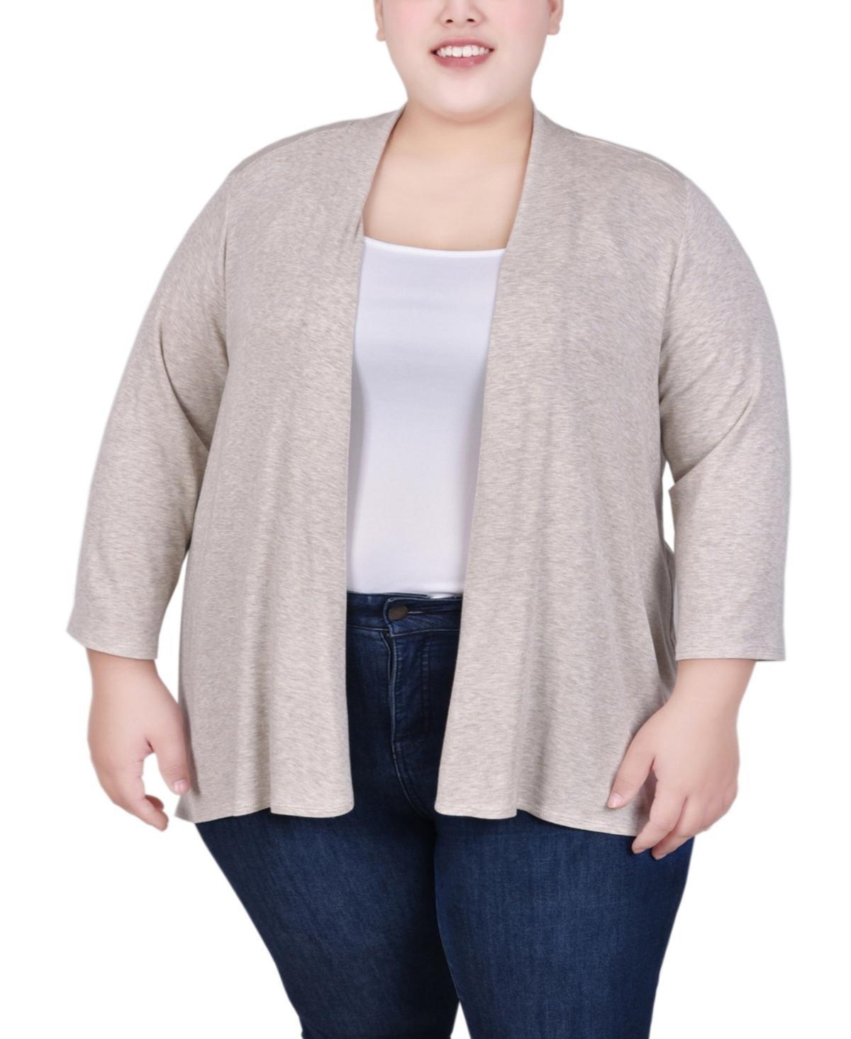 NY Collection Womens Plus Size 3/4 Sleeve Solid Cardigan -BURGUNDY Product Image