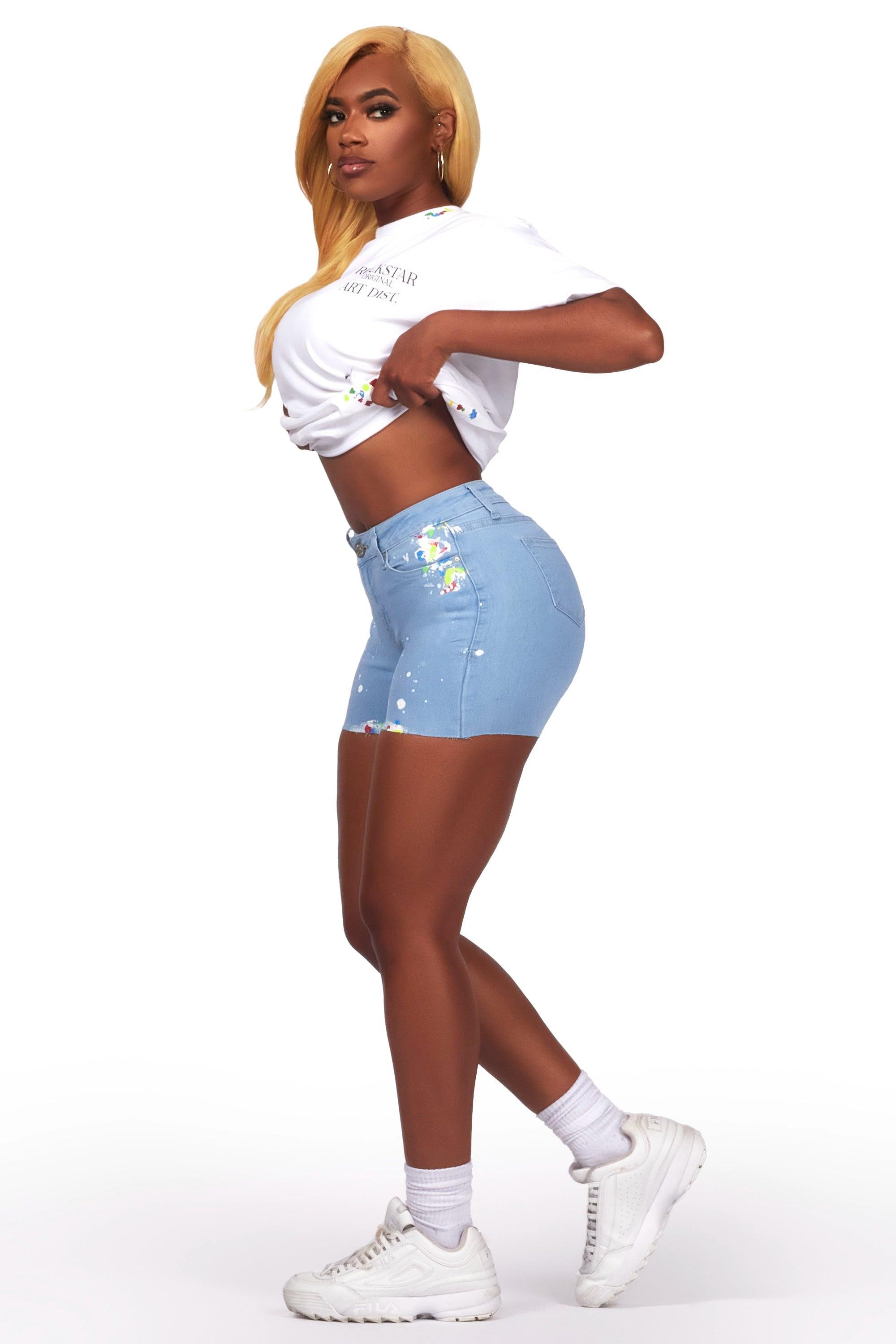 Danita White/Blue Denim Short Set Female Product Image