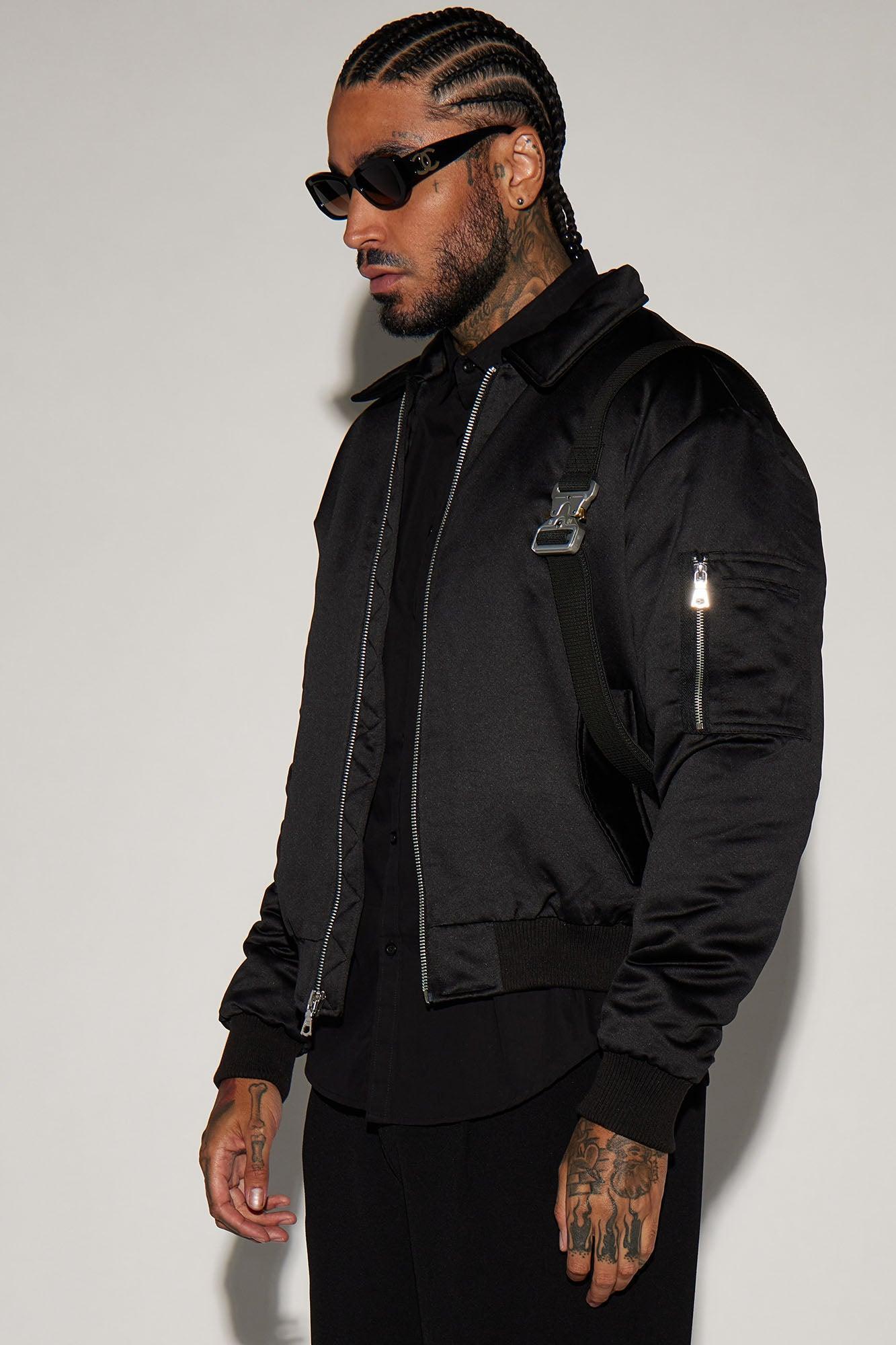 Lux Collared Bomber Jacket - Black Product Image