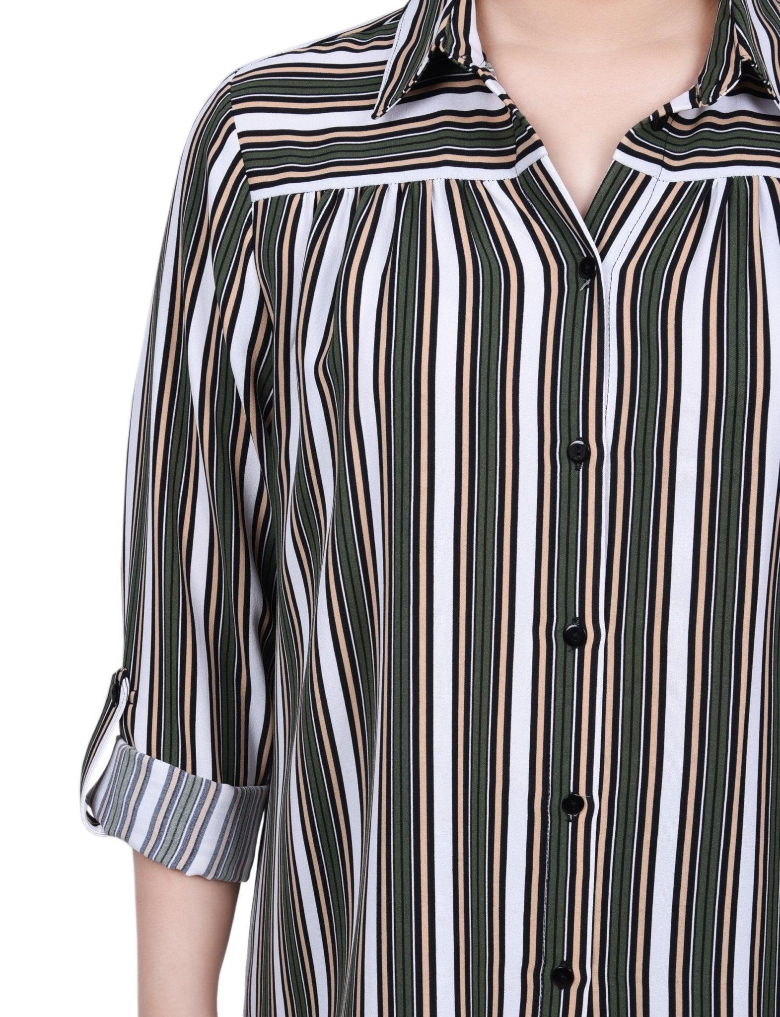 NY Collection Long Roll Tab Sleeve Blouse - Petite Product Image