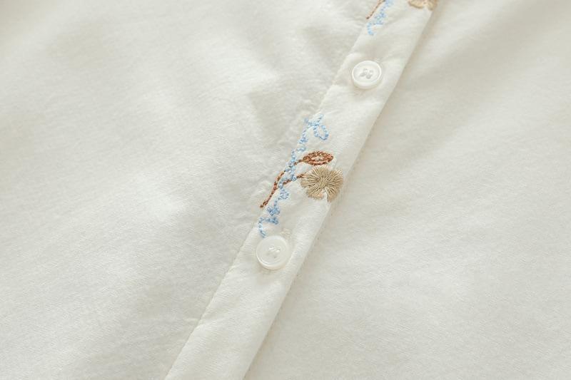 Long Sleeve Collared Floral Embroidered Shirt Product Image