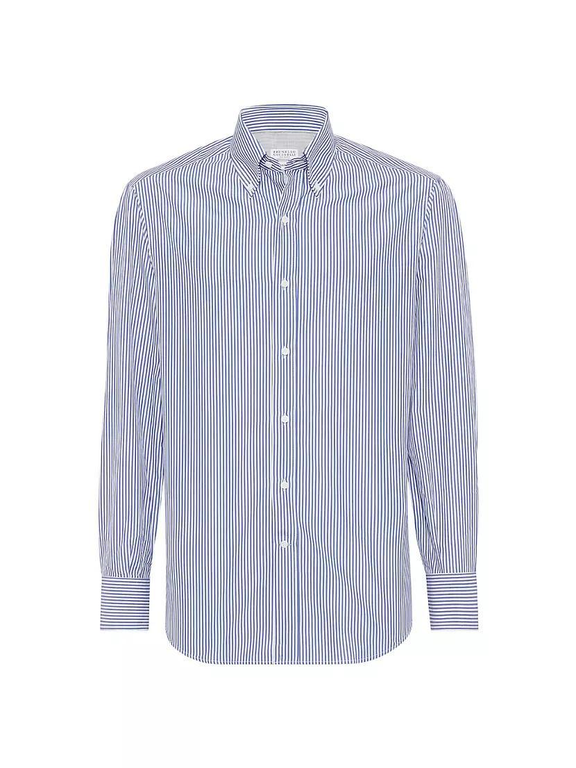 Striped Basic Fit Shirt with Button Down Collar Product Image