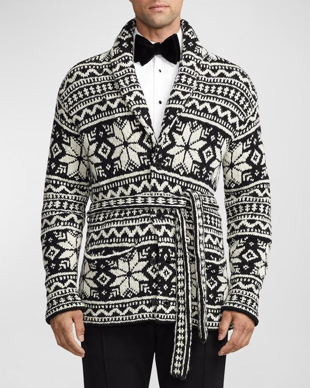 Mens Fair Isle Cashmere Shawl Collar Cardigan Product Image