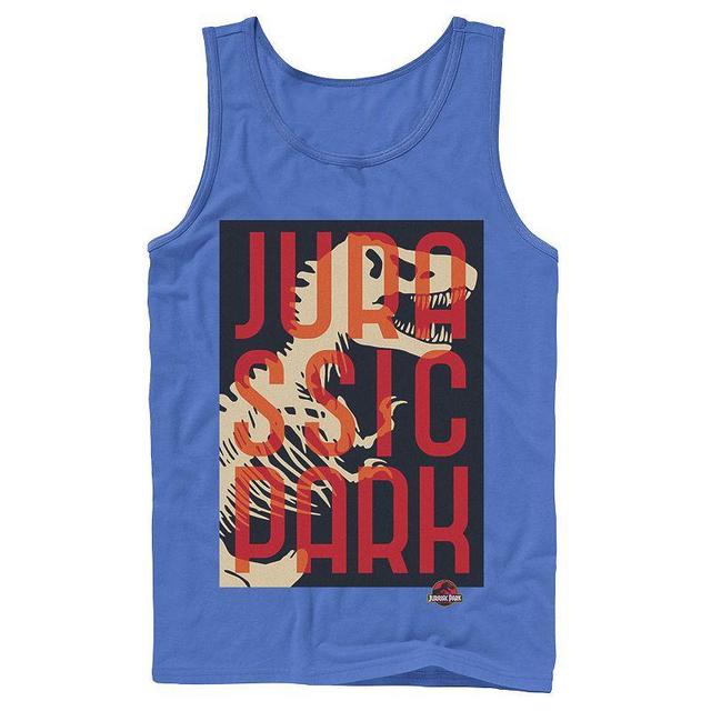 Mens Jurassic Park Split Typography T-Rex Bones Tank Top Blue Product Image