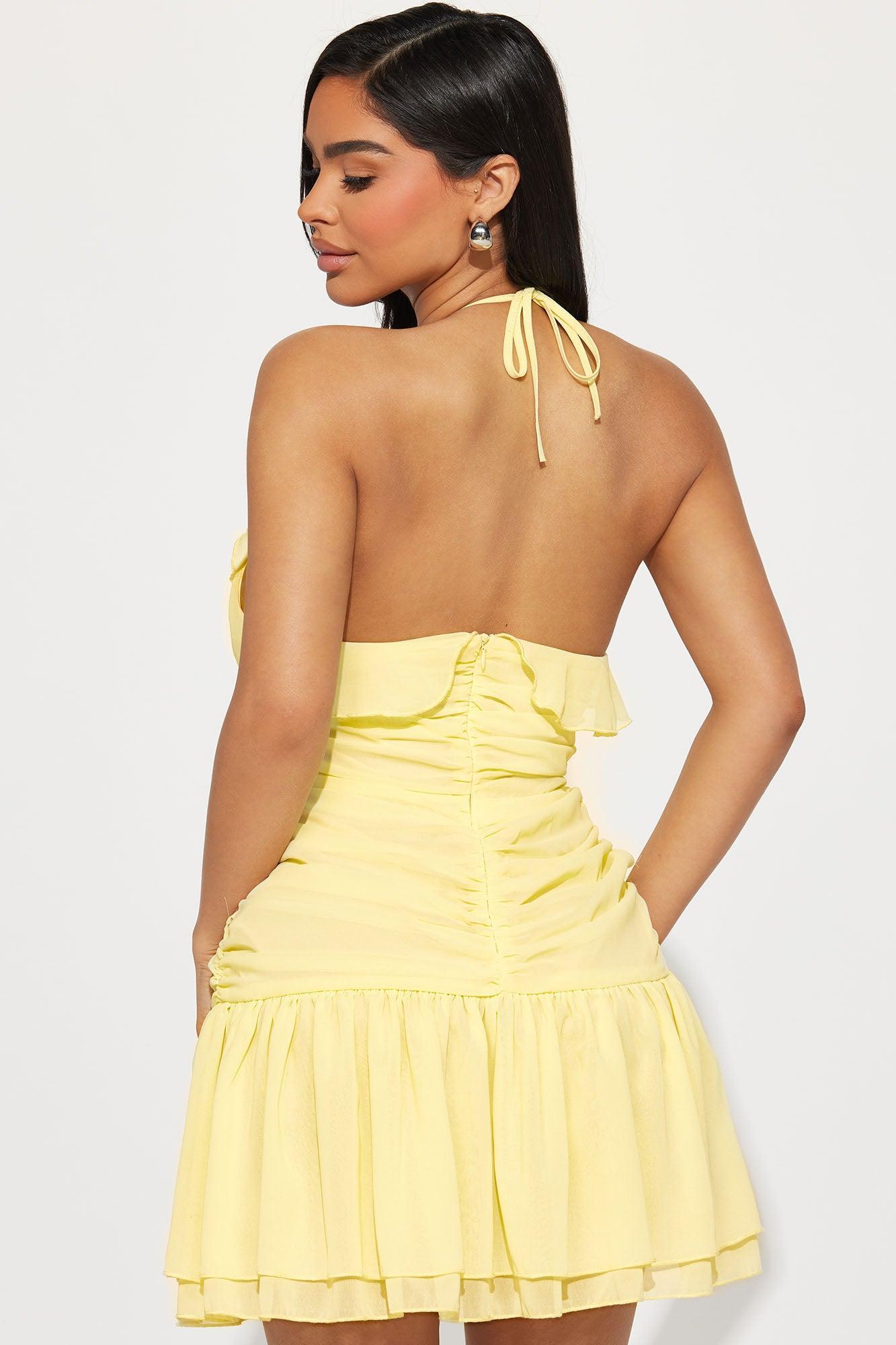 Emily Chiffon Mini Dress - Yellow Product Image