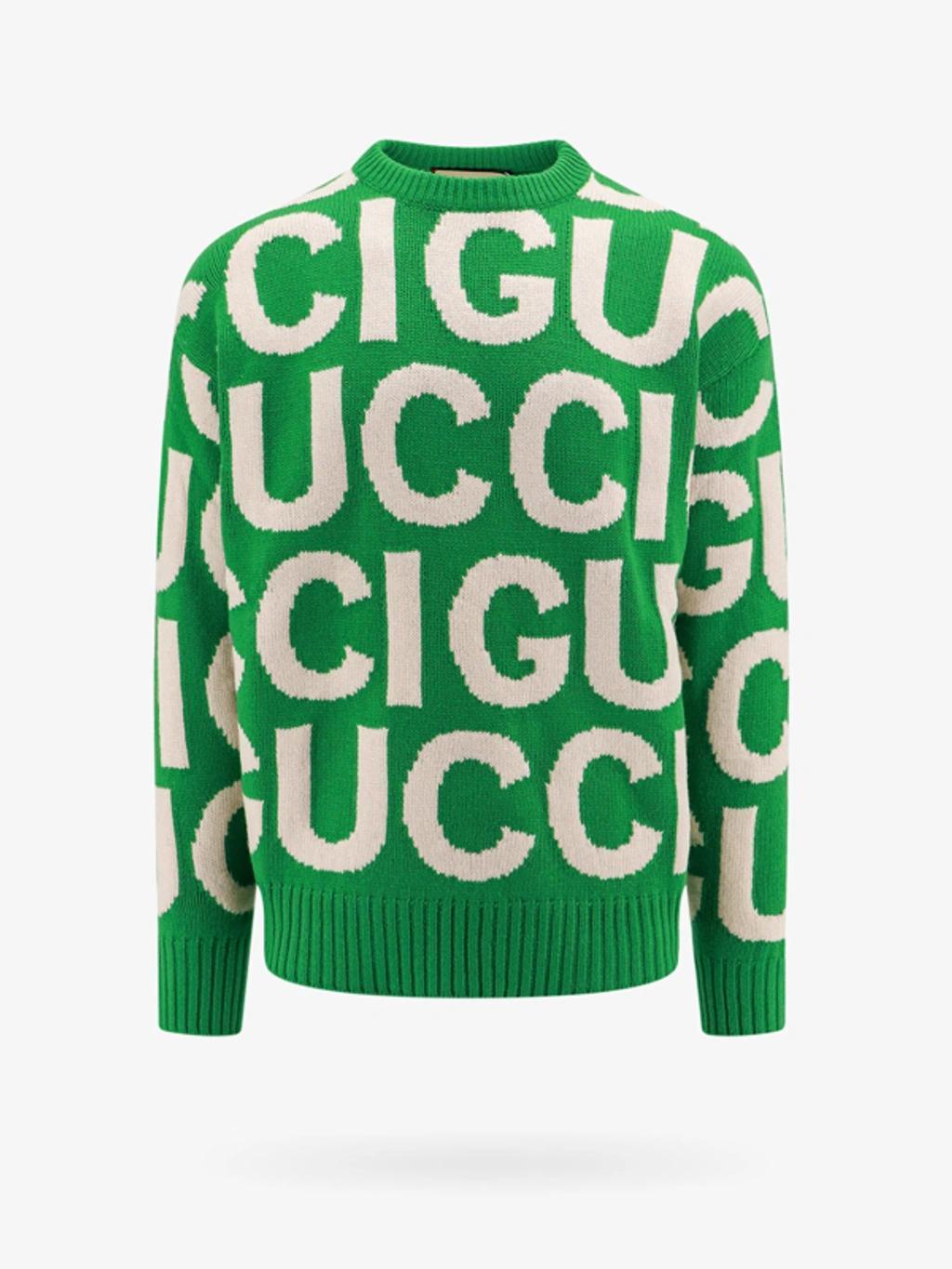 GUCCI Wool Sweater With Intarsia In Green,ivory Product Image