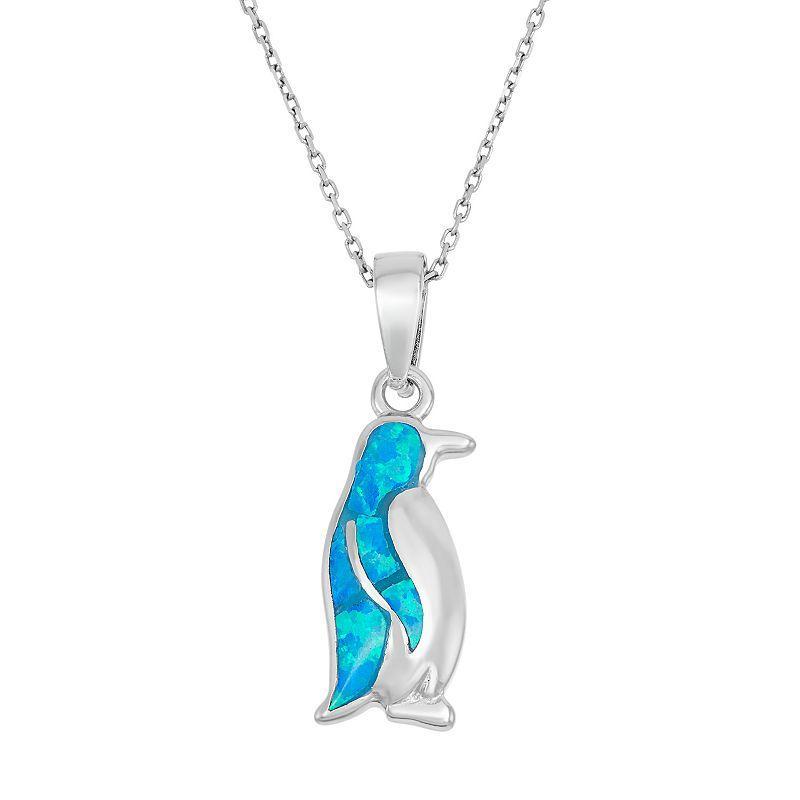 Lab-Created Blue Opal Sterling Silver Penguin Pendant Necklace, Womens Product Image