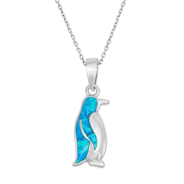 Lab-Created Blue Opal Sterling Silver Penguin Pendant Necklace, Womens Product Image