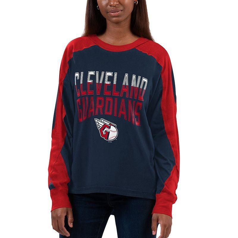 Womens G-III 4Her by Carl Banks Navy/Red Cleveland Guardians Smash Raglan Long Sleeve T-Shirt Grd Blue Product Image