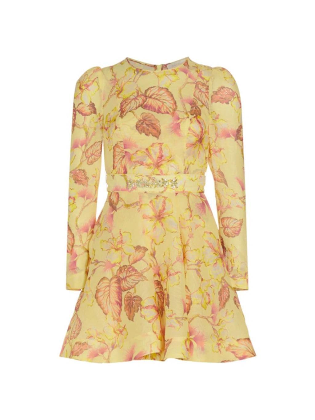 Matchmaker Floral-print Linen-blend Mini Dress In Yellow Hibiscus Product Image