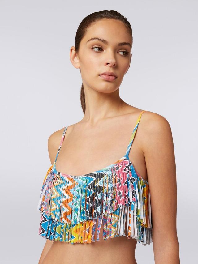 Printed stretch fabric bikini with fringed top Multicoloured | Missoni Product Image