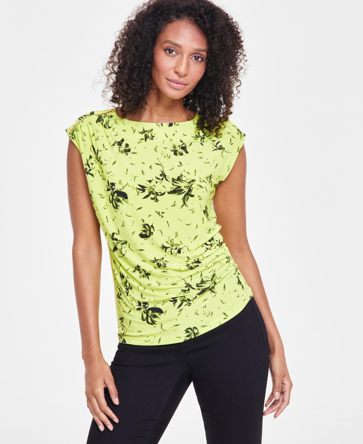 I.n.c. International Concepts Womens Printed Zip-Shoulder Blouse, Created for Macys Product Image