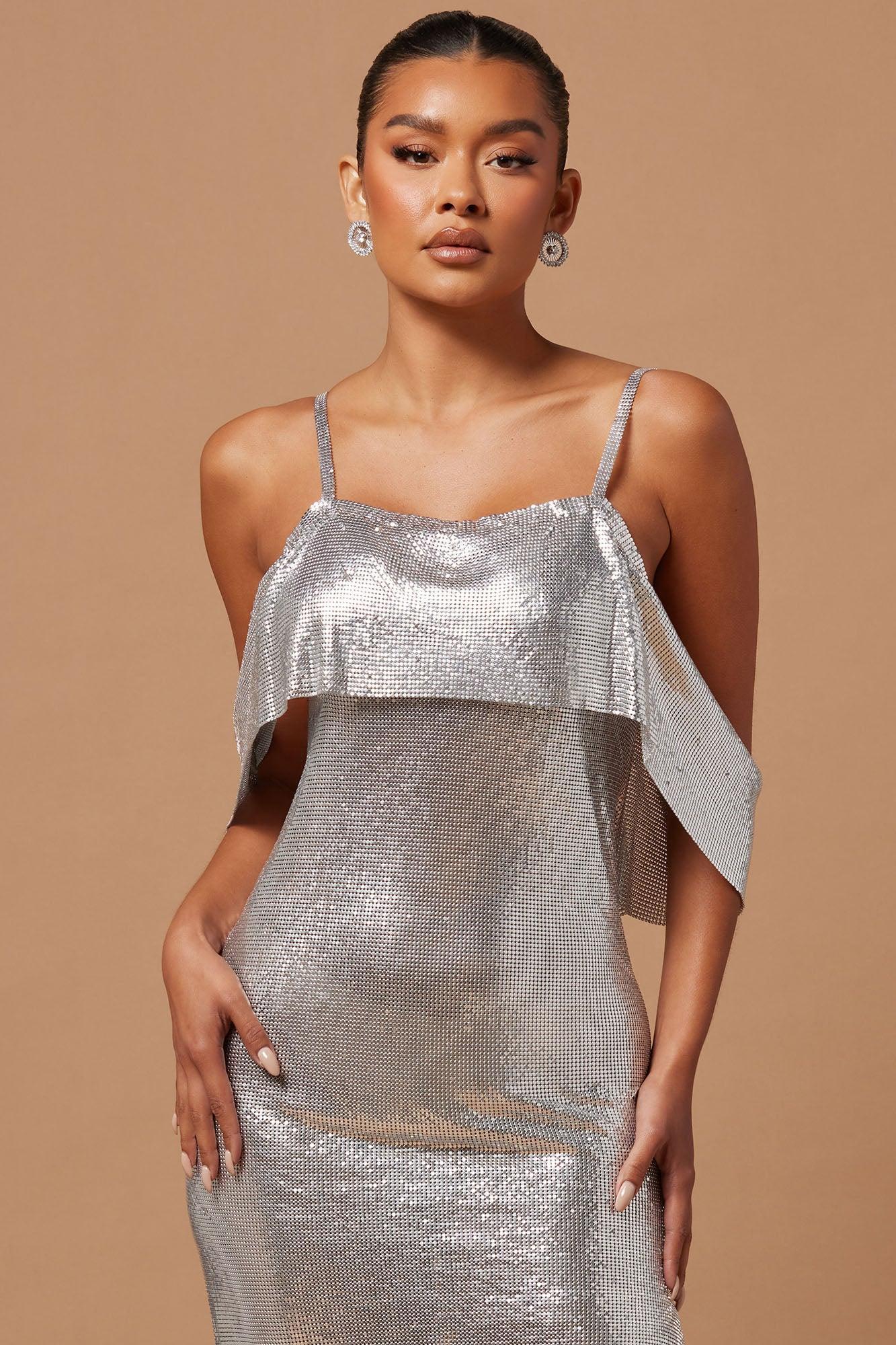 Kelly Chainmail Maxi Dress - Silver Product Image