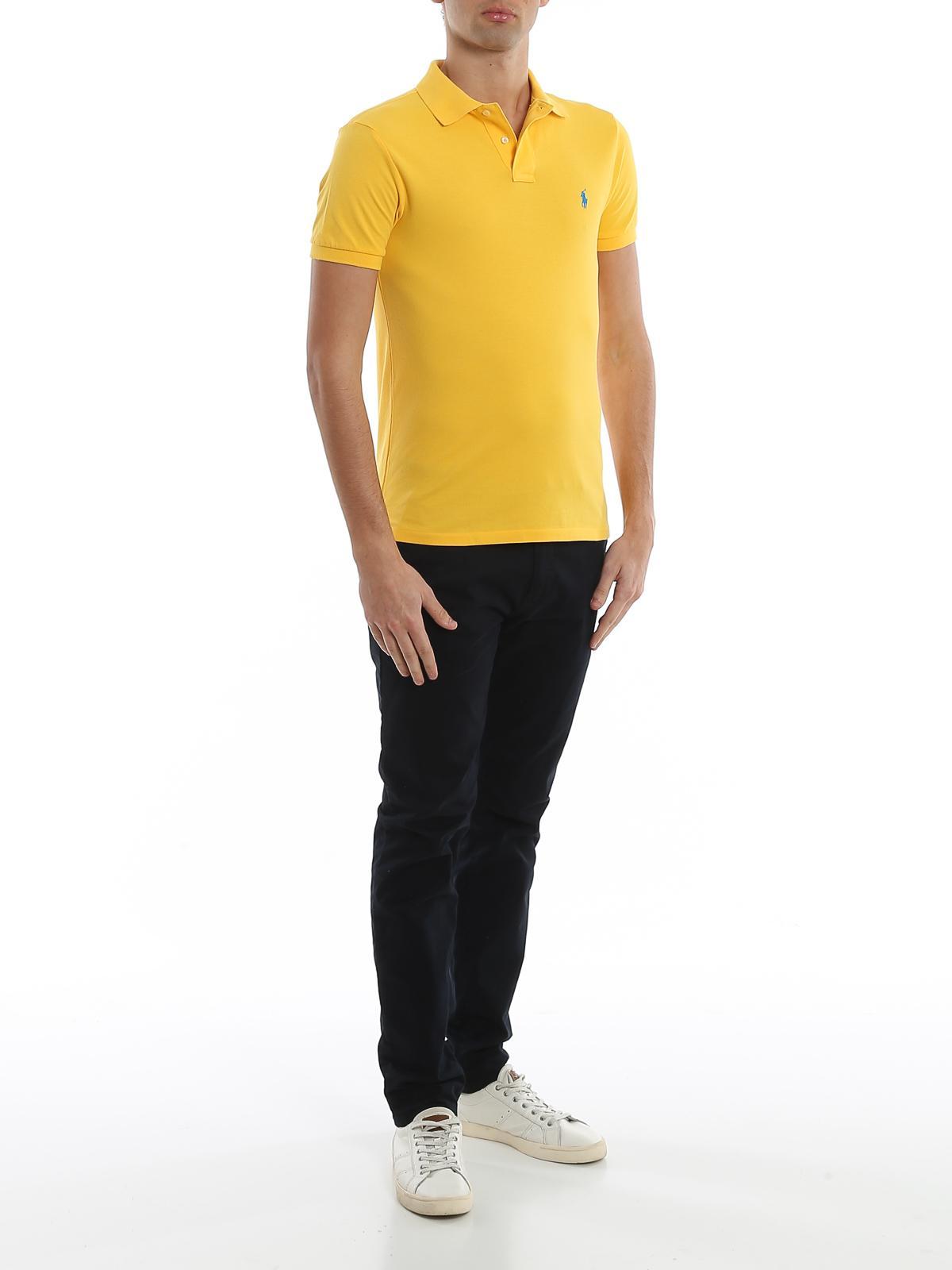 Logo Embroidery Yellow Pique Polo Shirt Product Image