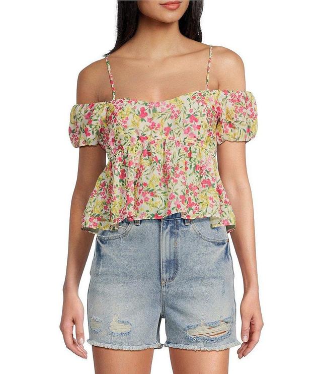 Moa Moa Cold Shoulder Floral Crop Halter Top Product Image