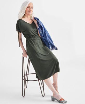 Women's V-Neck Ruched-Sleeve Dress,  Created for Macy's  Product Image