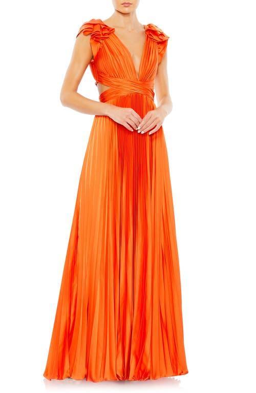 Ieena for Mac Duggal Plunge Neck Pleated A-Line Gown Product Image