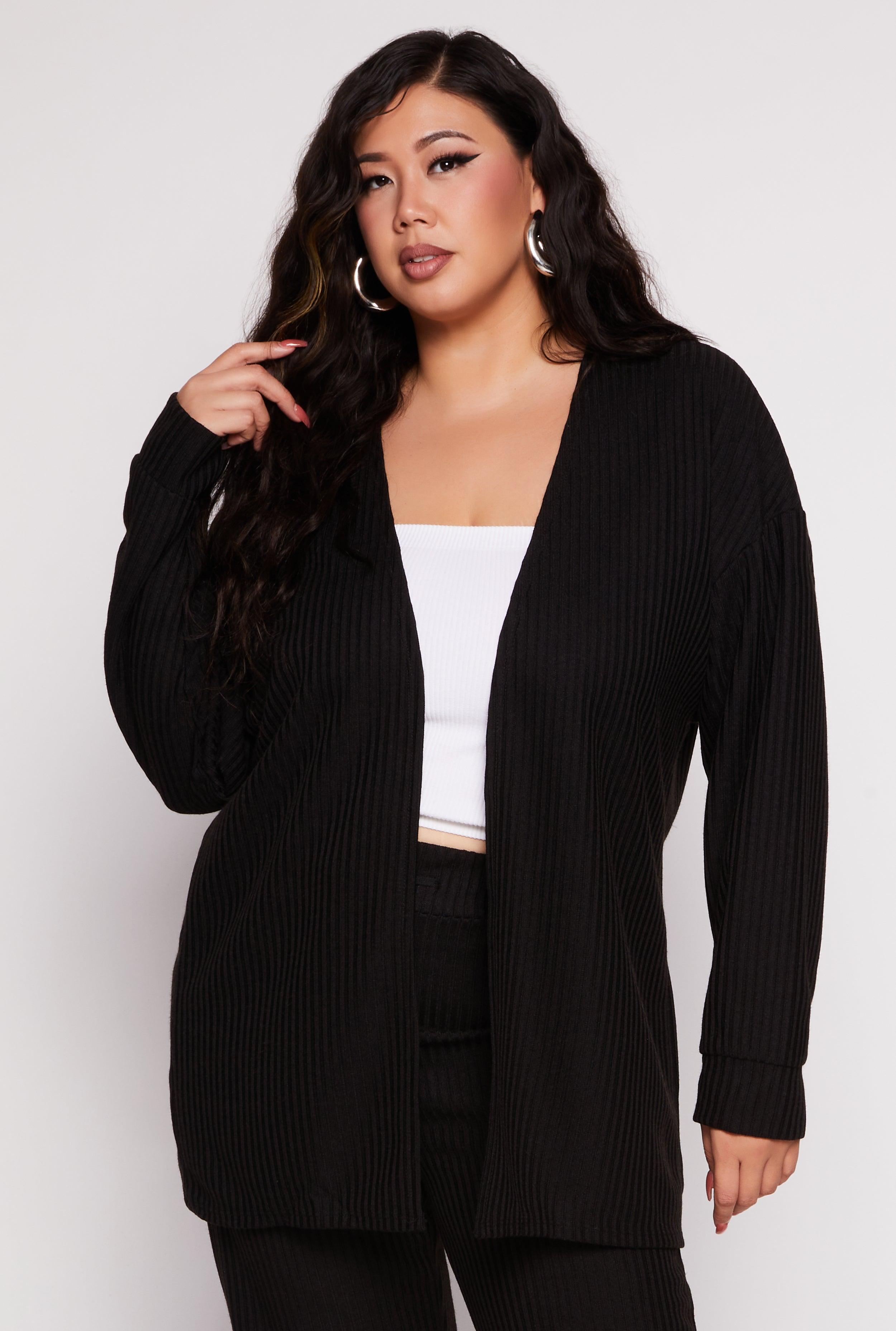 Womens Plus Size Ribbed Open Front Cardigan Product Image