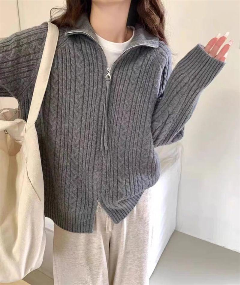 Turtleneck Cable Knit Zip Cardigan Product Image