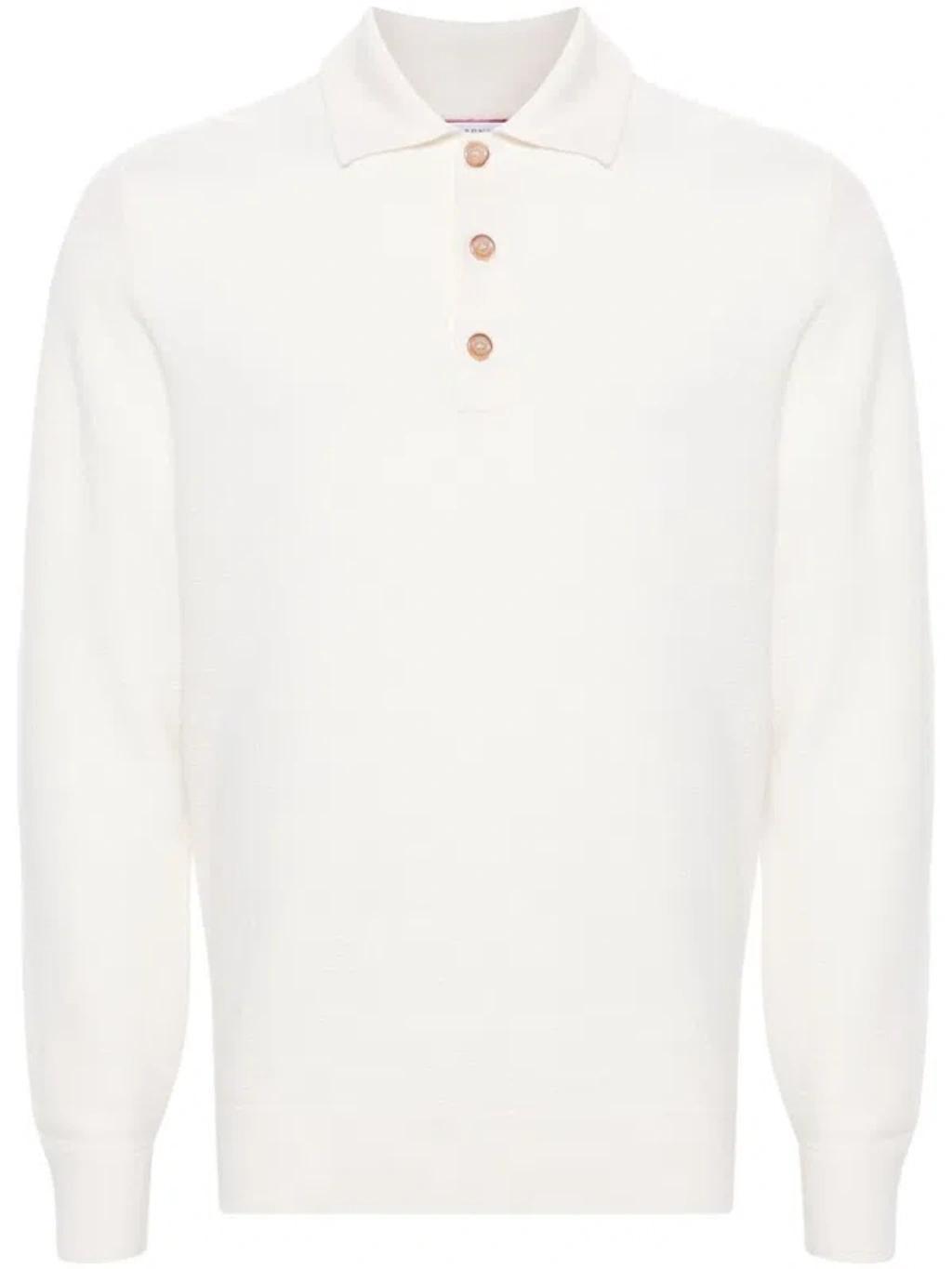 BRUNELLO CUCINELLI Waffle-knit Cashmere Polo Shirt In White Product Image