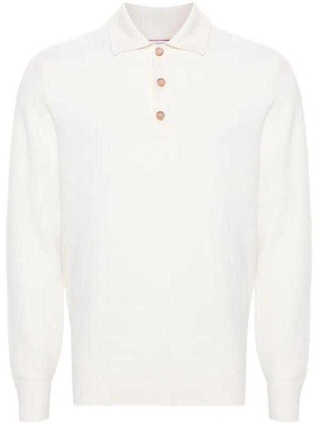 BRUNELLO CUCINELLI Waffle-knit Cashmere Polo Shirt In White Product Image