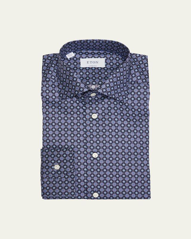 Eton Men's Contemporary Fit Medallion Print Shirt  - BLUE - Size: 18 Product Image