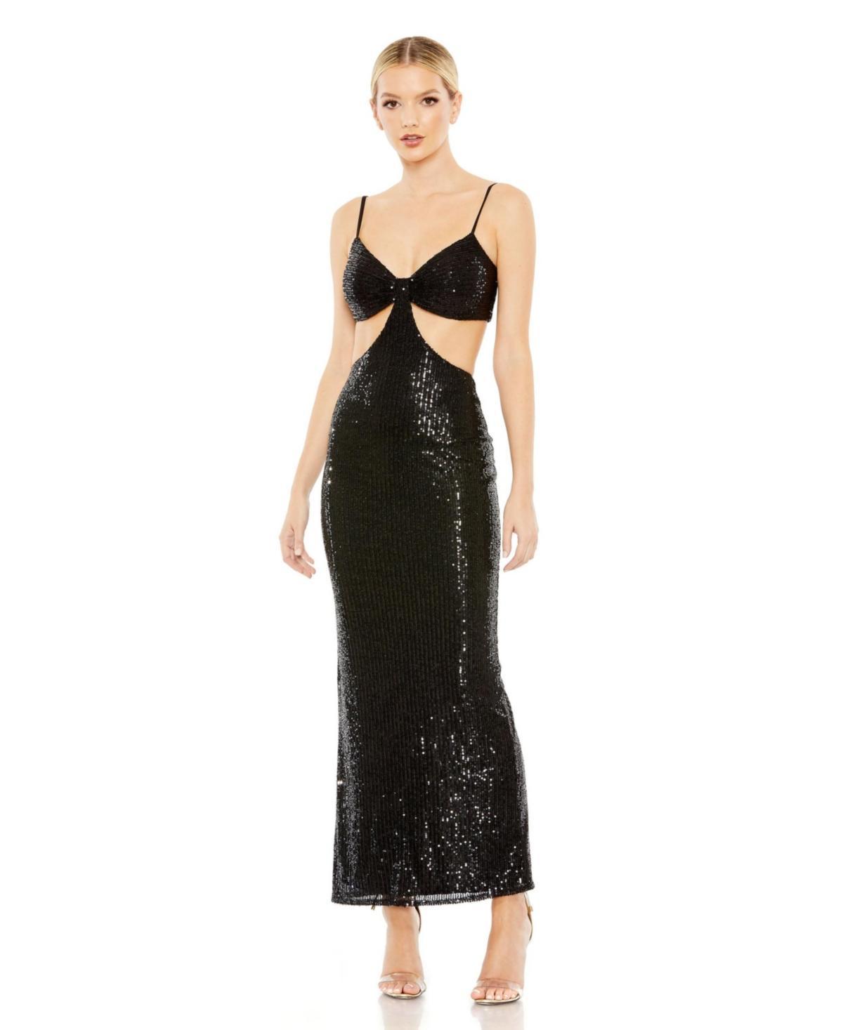 Mac Duggal Womens Sequined Spaghetti Strap Cut Out Gown Product Image