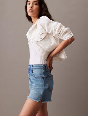 High Rise Midi Denim Shorts Product Image