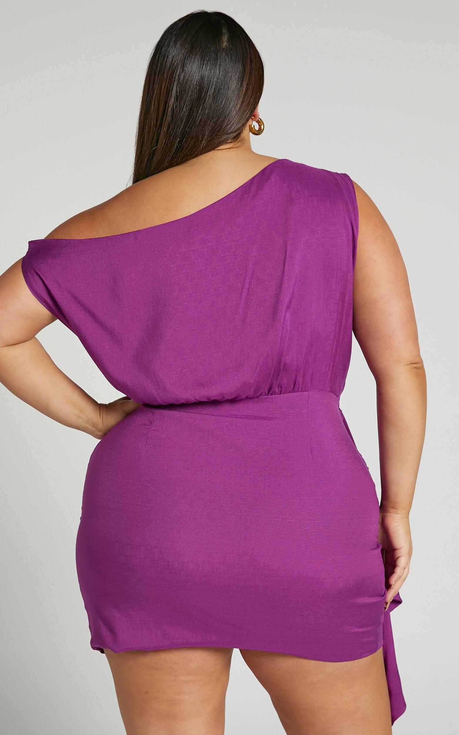 Niana Mini Dress - Drape One Shoulder Dress in Purple Product Image