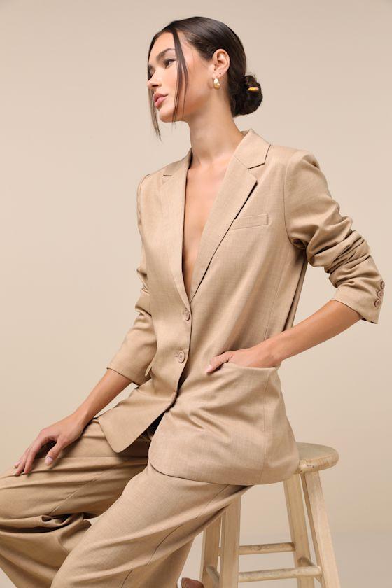 Bold Poise Tan Button-Front Blazer Product Image