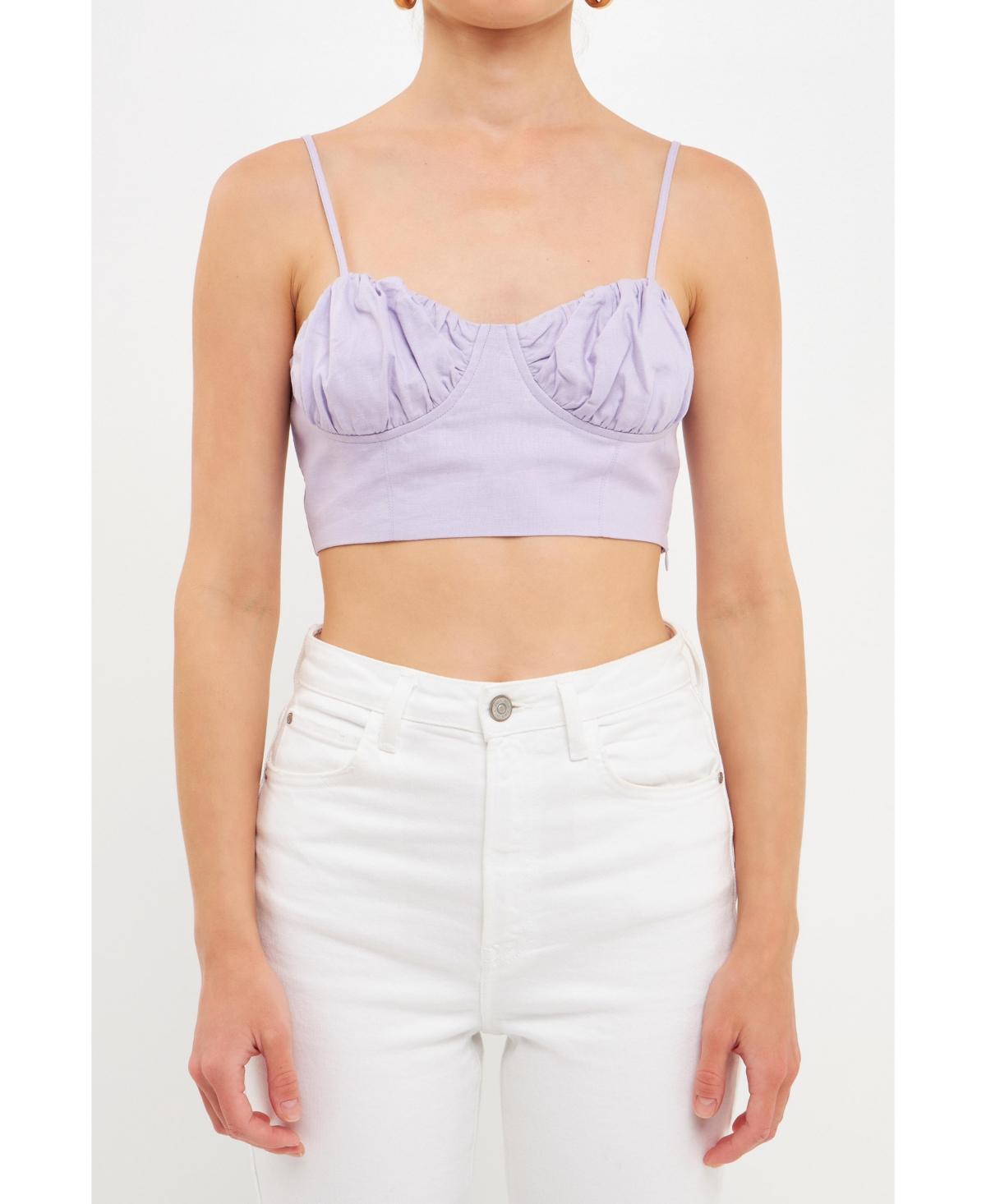 Endless Rose Corset Ruched Linen Blend Crop Tank in Lavender at Nordstrom, Size Medium Product Image