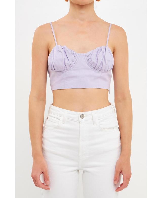 Endless Rose Corset Ruched Linen Blend Crop Tank in Lavender at Nordstrom, Size Medium Product Image