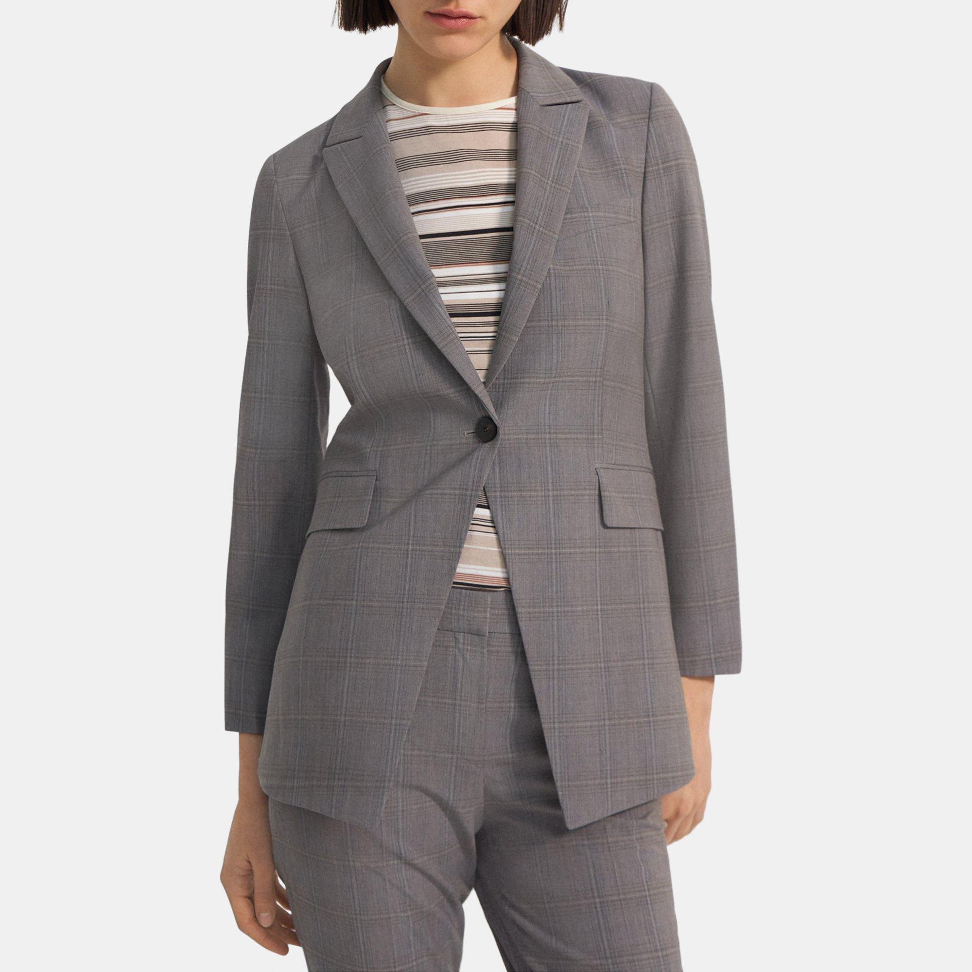 Checked Stretch Wool Single-Breasted Blazer | Theory Outlet Product Image