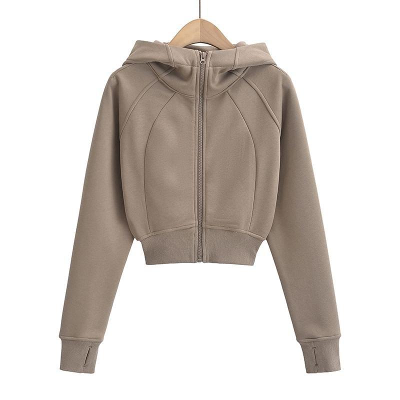 Plain Zip Up Cropped Hoodie Product Image