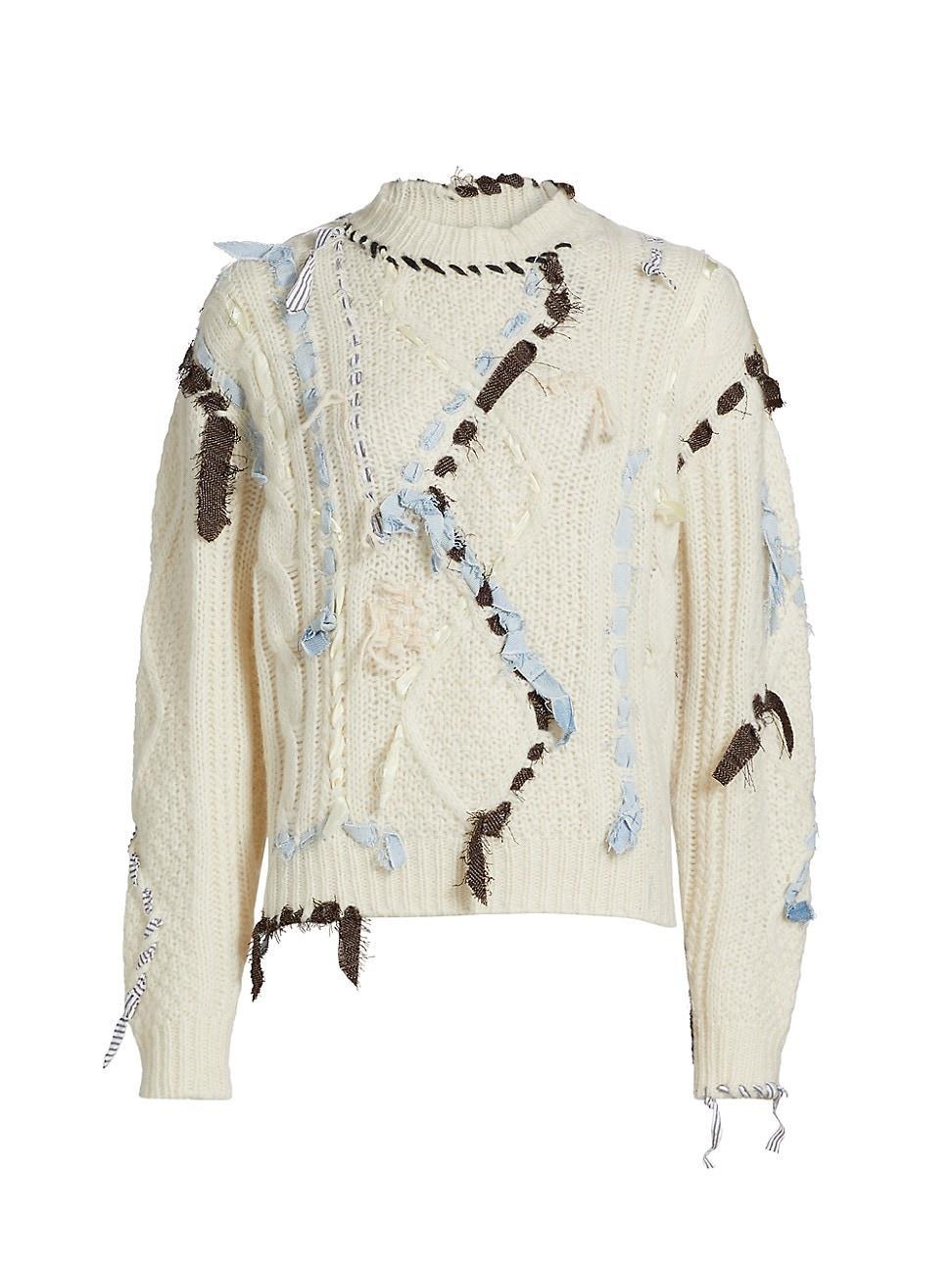 Womens Jade Embellished Cable-Knit Crewneck Sweater Product Image