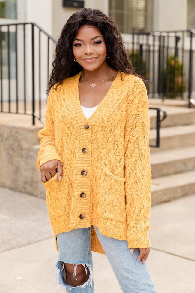 A Better Day Mustard Cable Knit Cardigan FINAL SALE Product Image