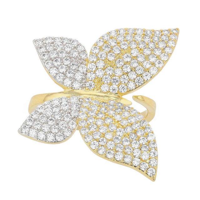 14k Gold Plated Cubic Zirconia Large Garden Butterfly Ring, Womens Gold Tone Product Image