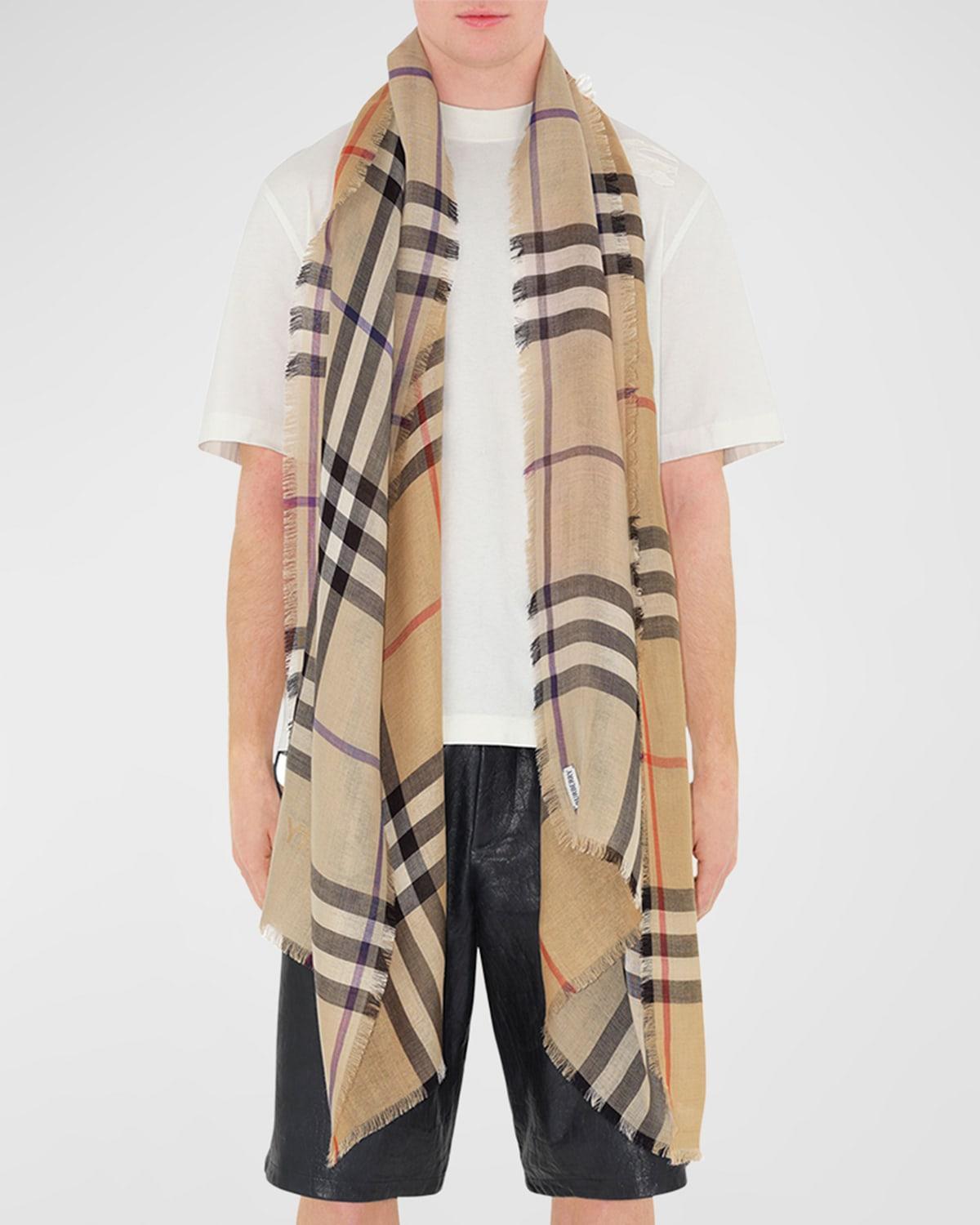 Womens Reversible Check Wool-Silk Scarf Product Image